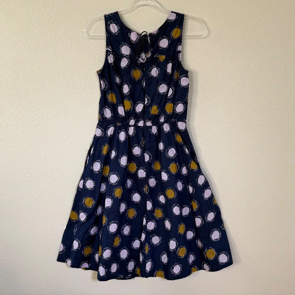 Boden Dress Size 6 Blue Pink‎ Gold Polka Dot Sleeveless Knee Length Cotton Lined